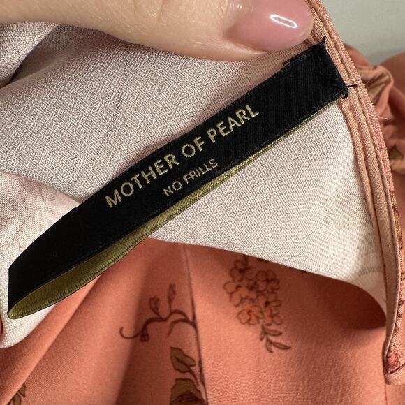 Mother of Pearl Dress Womens 10 Pink Crepe Midi Floral V-Neck Ruffle Cottage - Picture 10 of 16